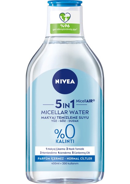 5IN1 Micellar Makyaj Temizleme Suyu Canlandırıcı; Normal Ciltler 400ml;Yüz Temizleyici; Etkili Makyaj Temizleme