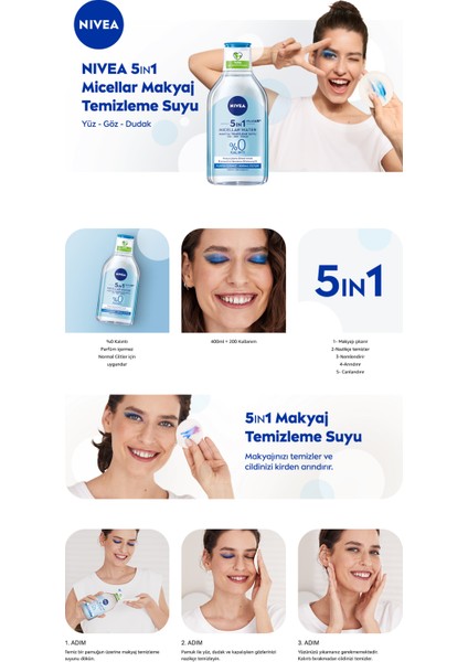 5IN1 Micellar Makyaj Temizleme Suyu Canlandırıcı; Normal Ciltler 400ml;Yüz Temizleyici; Etkili Makyaj Temizleme