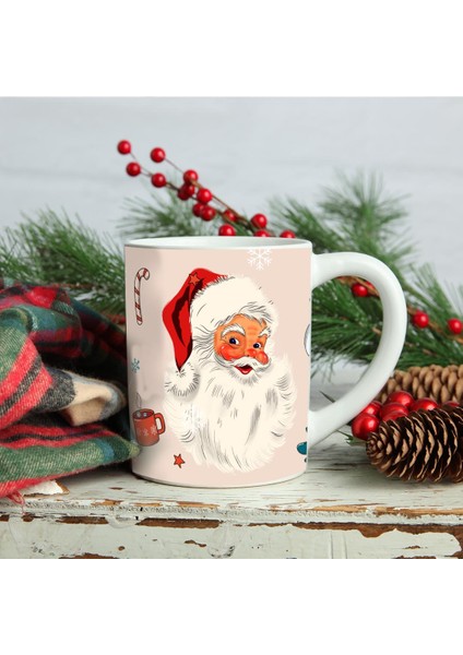 Retro Noel Baba 2 Baskılı Kupa Bardak Yılbaşı Hediyesi