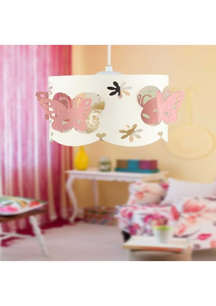 Alara Tekli Avize Beyaz Pembe Kelebek