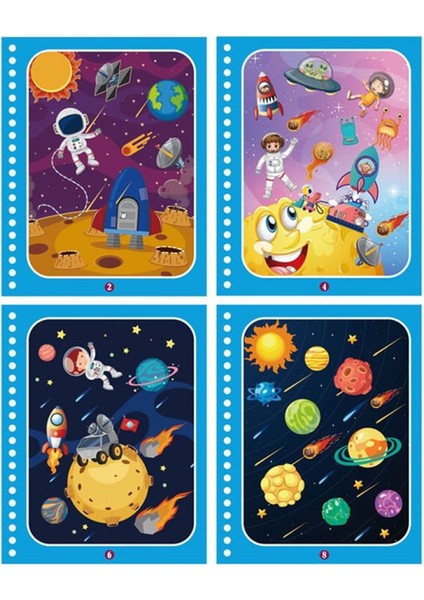 FUN4U- 4 Adet - Sihirli Özel Boyama Kitabı Evren ve Uzay, Dostluk, Doğum Günü ve Astronot