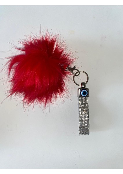 Swarovski Taşlı Nazarlıklı Kırmızı Tüylü Anahtarlık fiyatları