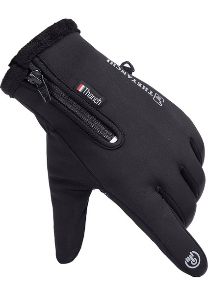 Açık Su Geçirmez Eldiven Kış Tam Parmak Fermuar Dokunmatik Ekran Erkek ve Kadın Rüzgar Geçirmez Sıcak Bisiklet Spor Polar Dağ Kayak (Yurt Dışından)