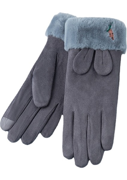 Süet Kış Bayan Artı Kadife Çift Sıcak Eldiven Toptan Açık Sürüş Rüzgar Geçirmez Sevimli (Yurt Dışından)