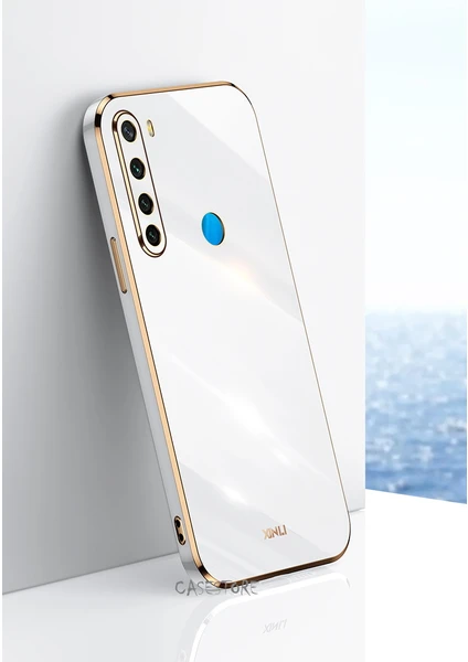 MTK Moveteck Xiaomi Redmi Note 8 Uyumlu Kılıf Kamera Lens Korumalı Parlak Gold Kenarlı Yumuşak Silikon Kapak Altın Işlemeli Kenar