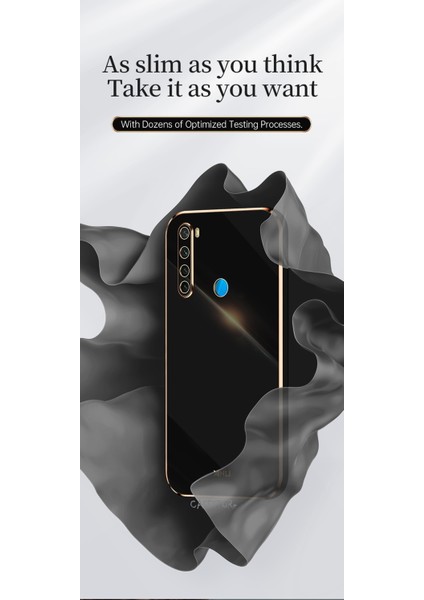 MTK Moveteck Xiaomi Redmi Note 8 Uyumlu Kılıf Kamera Lens Korumalı Parlak Gold Kenarlı Yumuşak Silikon Kapak Altın Işlemeli Kenar