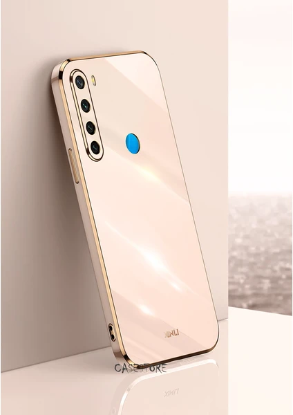 MTK Moveteck Xiaomi Redmi Note 8 Uyumlu Kılıf Kamera Lens Korumalı Parlak Gold Kenarlı Yumuşak Silikon Kapak Altın Işlemeli Kenar