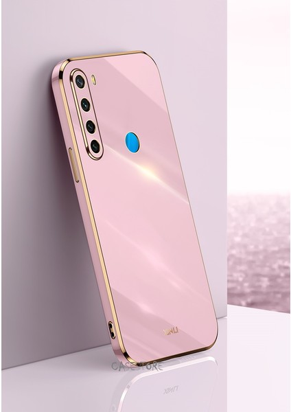 MTK Moveteck Xiaomi Redmi Note 8 Uyumlu Kılıf Kamera Lens Korumalı Parlak Gold Kenarlı Yumuşak Silikon Kapak Altın Işlemeli Kenar