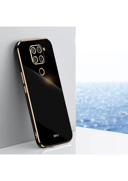 MTK Moveteck Xiaomi Redmi Note 9 Uyumlu Kılıf Kamera Lens Korumalı Parlak Gold Kenralı Yumuşak Silikon Kapak Liqud Altın Kenar