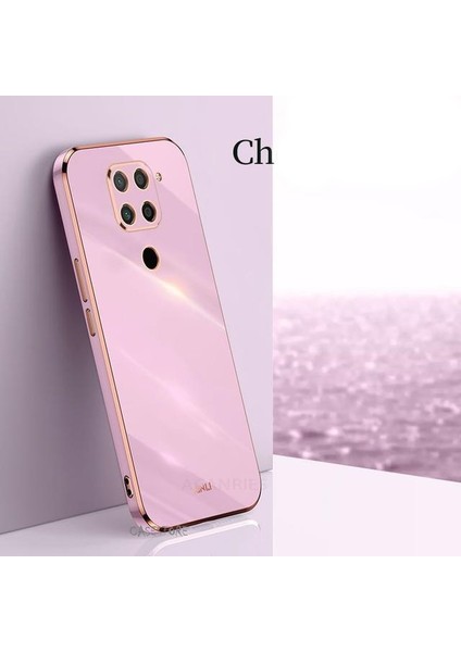 MTK Moveteck Xiaomi Redmi Note 9 Uyumlu Kılıf Kamera Lens Korumalı Parlak Gold Kenralı Yumuşak Silikon Kapak Liqud Altın Kenar