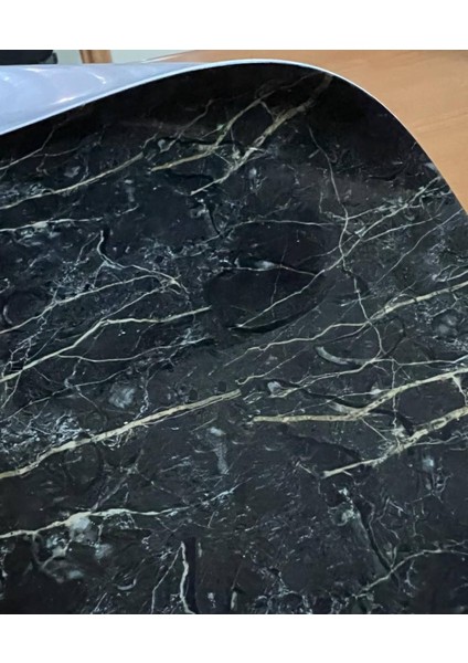 Kalın Mat Koyu Mermer Desenli Masa Örtüsü 1,3 Milim Mika