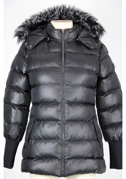 3714 Kürklü Kapişonlu Sıkı Dolum Mont