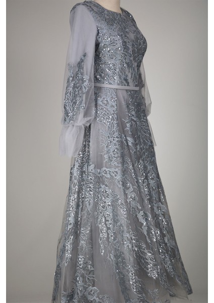 05-745 Işlemeli Tül Arkası Uzun Önü Kısa Abiye fiyatları