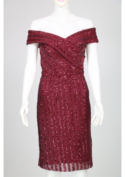 8254 Çizgili Payetli Kısa Elbise