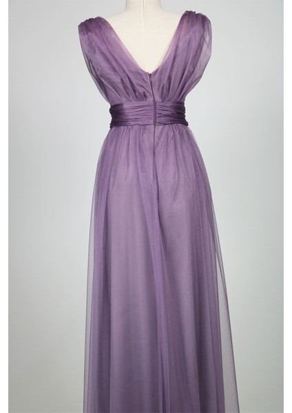 38752-5 Kolsuz Büzgülü Tül Elbise modelleri