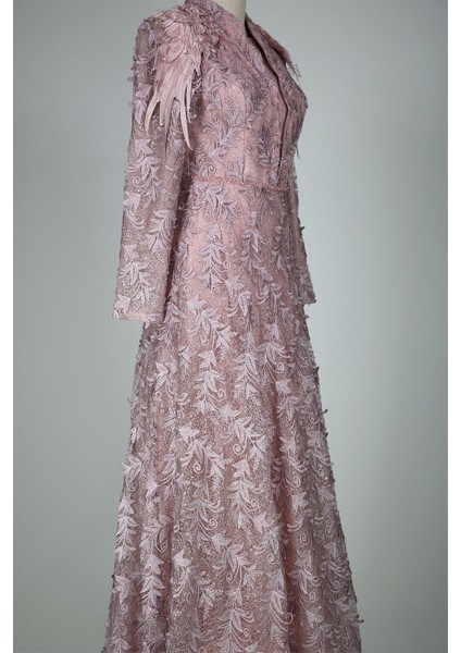 05-710 Omuzları Aplikli Güpürlü Taşlı Abiye modelleri