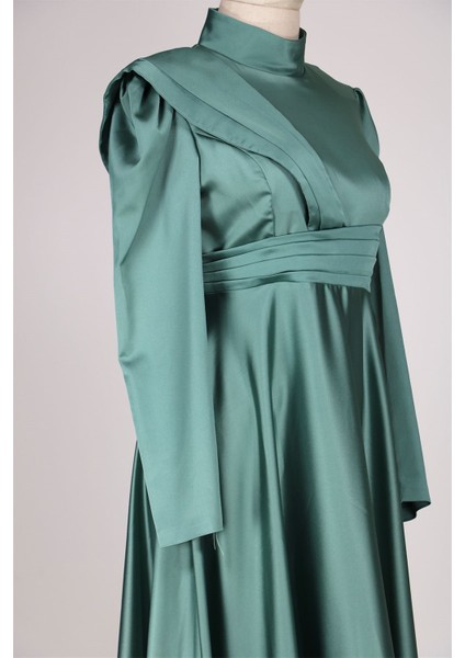 8563 Omuz ve Bel Detaylı Saten Elbise fiyatları