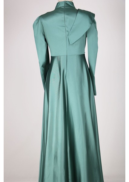 8563 Omuz ve Bel Detaylı Saten Elbise modelleri