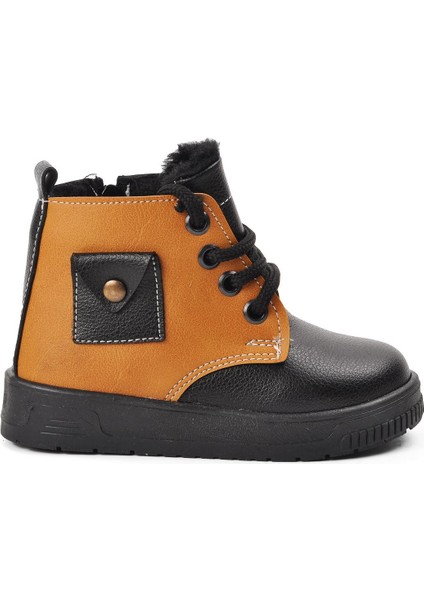 Arz 2301003-B Siyah-Camel Içi Kürklü Fermuarlı Bebek Bot