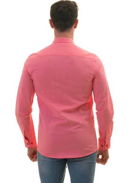 Exve Exclusive Pembe Doğal Nefes Alan Keten Karton Kutulu Slim Fit Uzun Kol Erkek Gömlek