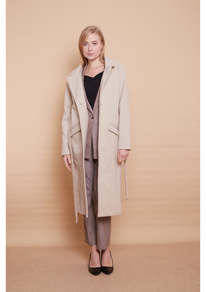 Kaşe Yakalı Cep Kapaklı Cepli Uzun Kaban -Taş fiyatları