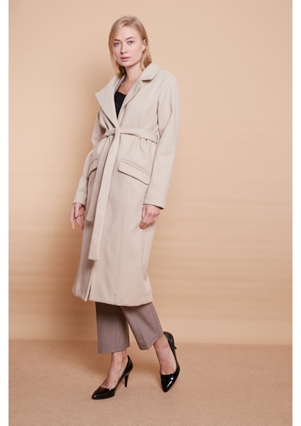 Kaşe Yakalı Cep Kapaklı Cepli Uzun Kaban -Taş modelleri