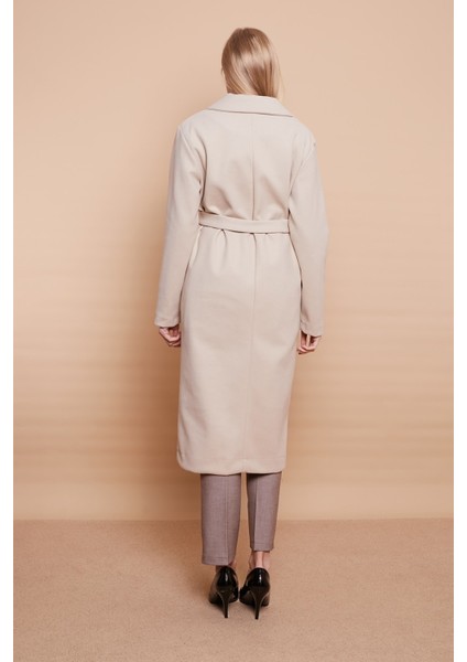 Kaşe Yakalı Cep Kapaklı Cepli Uzun Kaban -Taş indirimleri