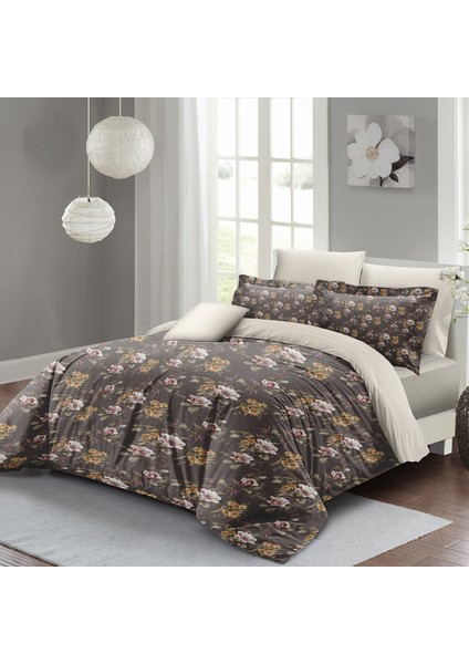 Retro Flowers Luxury Çift Kişilik Pamuk Saten Nevresim Takımı fiyatları