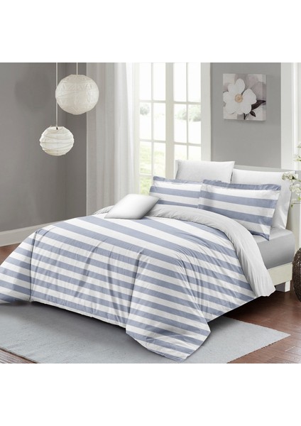 Soft Strip Luxury Çift Kişilik Pamuk Saten Nevresim Takımı