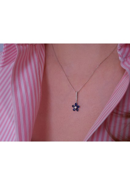 Oval Safir Ve Pırlanta Taşlı Menekşe Kolye 0403P0006 modelleri