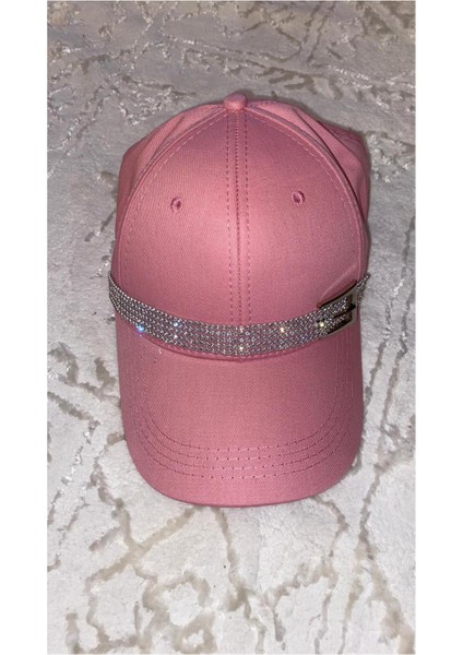 Pembe Swarovski Taşlı Kemer Tokalı Bayan Güneş Şapkası