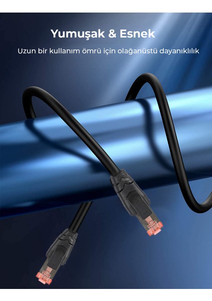 C8S03 RJ-45 Ethernet Kablosu 40Gbps Veri Aktarımı 2000Mhz Bant Genişliği STP Kablo PVC Kaplama PS5 Xbox One Switch Modem Yönlendirici vb. İle Uyumlu