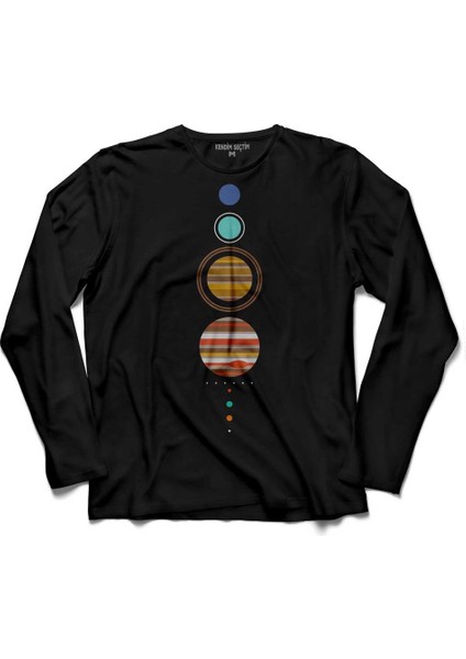 Güneş Sistemi Gezegenler Solar Sistem Dünya Ay Uzun Kollu Tişört Baskılı Çocuk T-Shirt