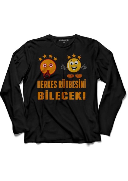 Galatasaray 4 Yıldız Herkes Sütbesini Bilecek Uzun Kollu Tişört Baskılı Çocuk T-Shirt