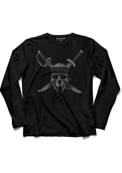 Karayip Korsanları Kuru Kafa Skull Uzun Kollu Tişört Baskılı Çocuk T-Shirt