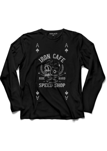 Kupa As Iron Cafe Rıde Hard Speed Shop Uzun Kollu Tişört Baskılı Çocuk T-Shirt