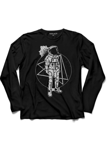 Uçan Astronot Uzay Cosmos Space Galaksi Gezegen Uzun Kollu Tişört Baskılı Çocuk T-Shirt