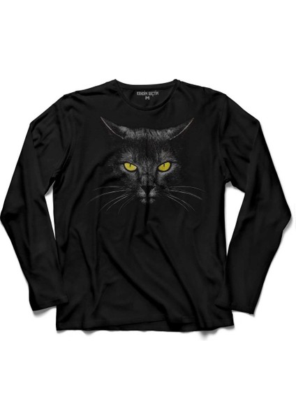 Kara Kedi Göz Black Cat Eye Uzun Kollu Tişört Baskılı Çocuk T-Shirt