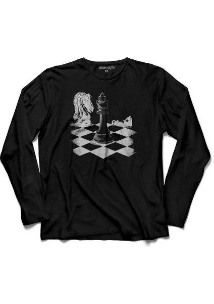 Satranç Zeka Oyunu Şah Mat Vezir Chess Uzun Kollu Tişört Baskılı Çocuk T-Shirt