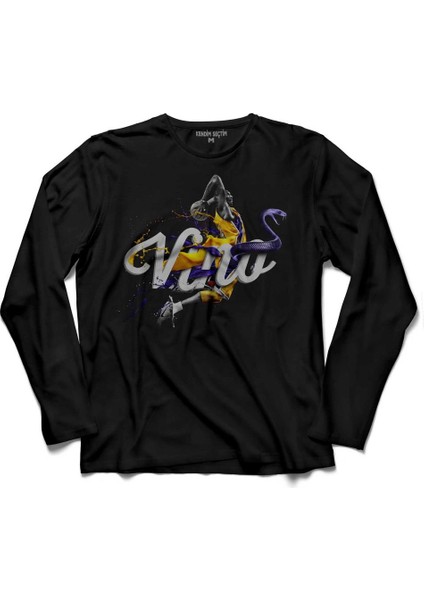 Kobe Bryant Black Mamba Logo Nba Basketball Uzun Kollu Tişört Baskılı Çocuk T-Shirt