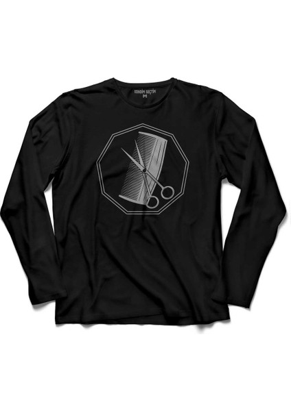 Kuaför Makas Tarak Saç Sakal Berber Barber Uzun Kollu Tişört Baskılı Çocuk T-Shirt