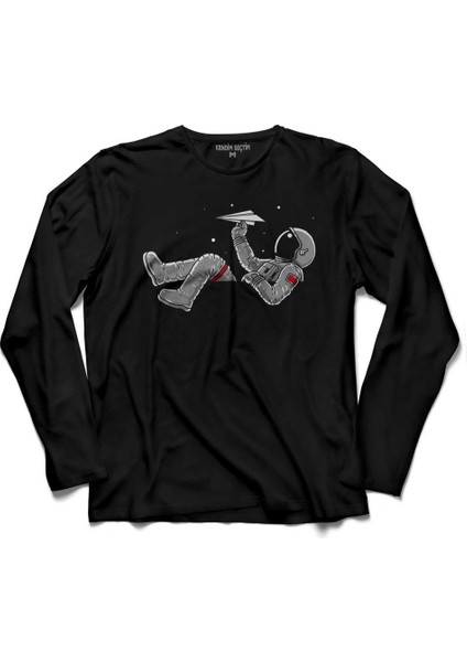 Uçan Astronot Uçurtma Uzay Yolculuğu Cosmos Uzun Kollu Tişört Baskılı Çocuk T-Shirt