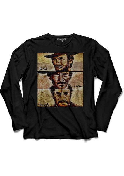 Iyi Kötü Çirkin Sinema Filmi The Good Bad Ugly Uzun Kollu Tişört Baskılı Çocuk T-Shirt