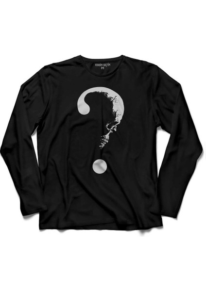 Kuru Kafa Soru Işareti Why Skull Skeleton Uzun Kollu Tişört Baskılı Çocuk T-Shirt