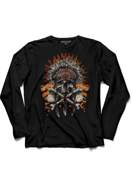 Indıan Skull Metallıca Hindistan Kuru Kafa Uzun Kollu Tişört Baskılı Çocuk T-Shirt