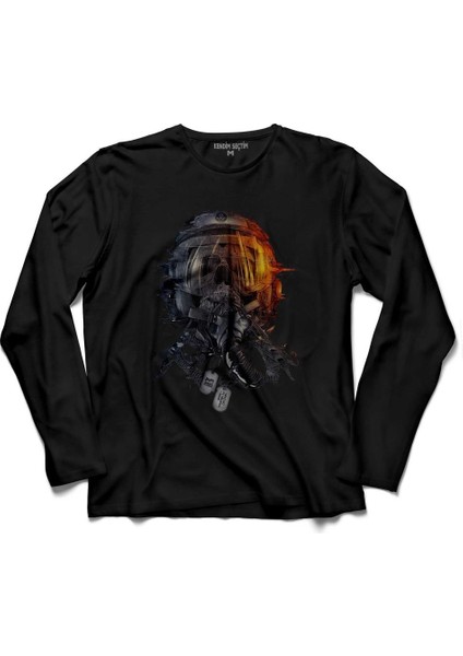 Battlefıeld 3 1 2 Pılot Kafa Maskesi Uzun Kollu Tişört Baskılı Çocuk T-Shirt