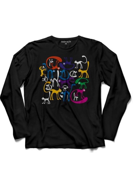 Cats Kara Kediler Göz Black Cat Eye Uzun Kollu Tişört Baskılı Çocuk T-Shirt