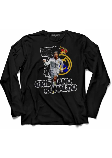 Kendim Seçtim Cristiano Ronaldo Cr7 Juventus Forma Altın Top  Uzun Kollu Tişört Baskılı Çocuk T-Shirt