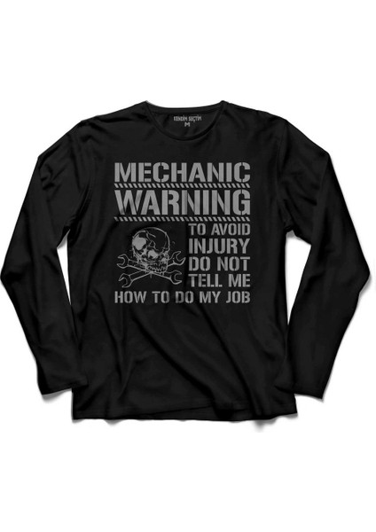 Mechanic Warning Avoid Dikkat Yaklaşma Kavga Uzun Kollu Tişört Baskılı Çocuk T-Shirt