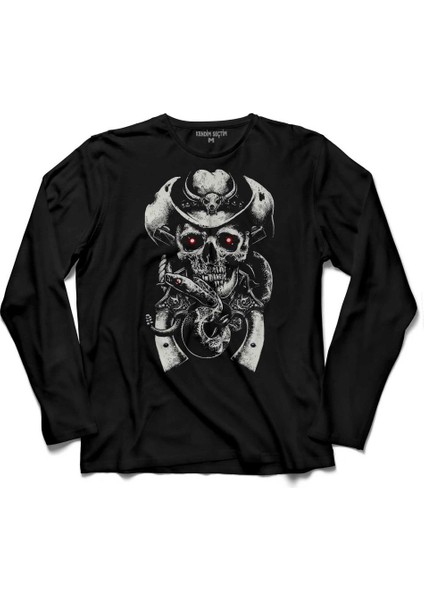 Skull Fear Hat Guns Snake Kovboy Kuru Kafa Uzun Kollu Tişört Baskılı Çocuk T-Shirt
